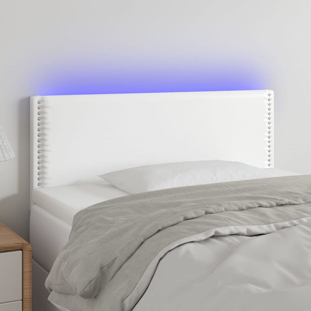 Vidaxl Čelo postele s LED biele 80x5x78/88 cm umelá koža
